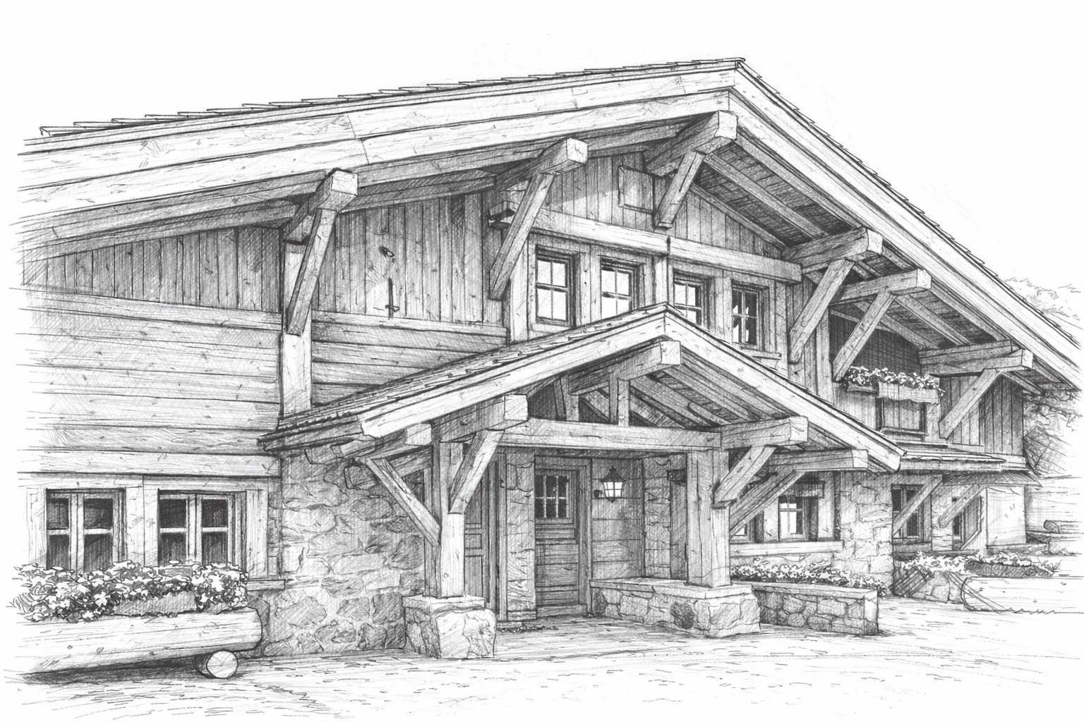 Esquisse façade chalet — Isabelle Dieu architecte Megève